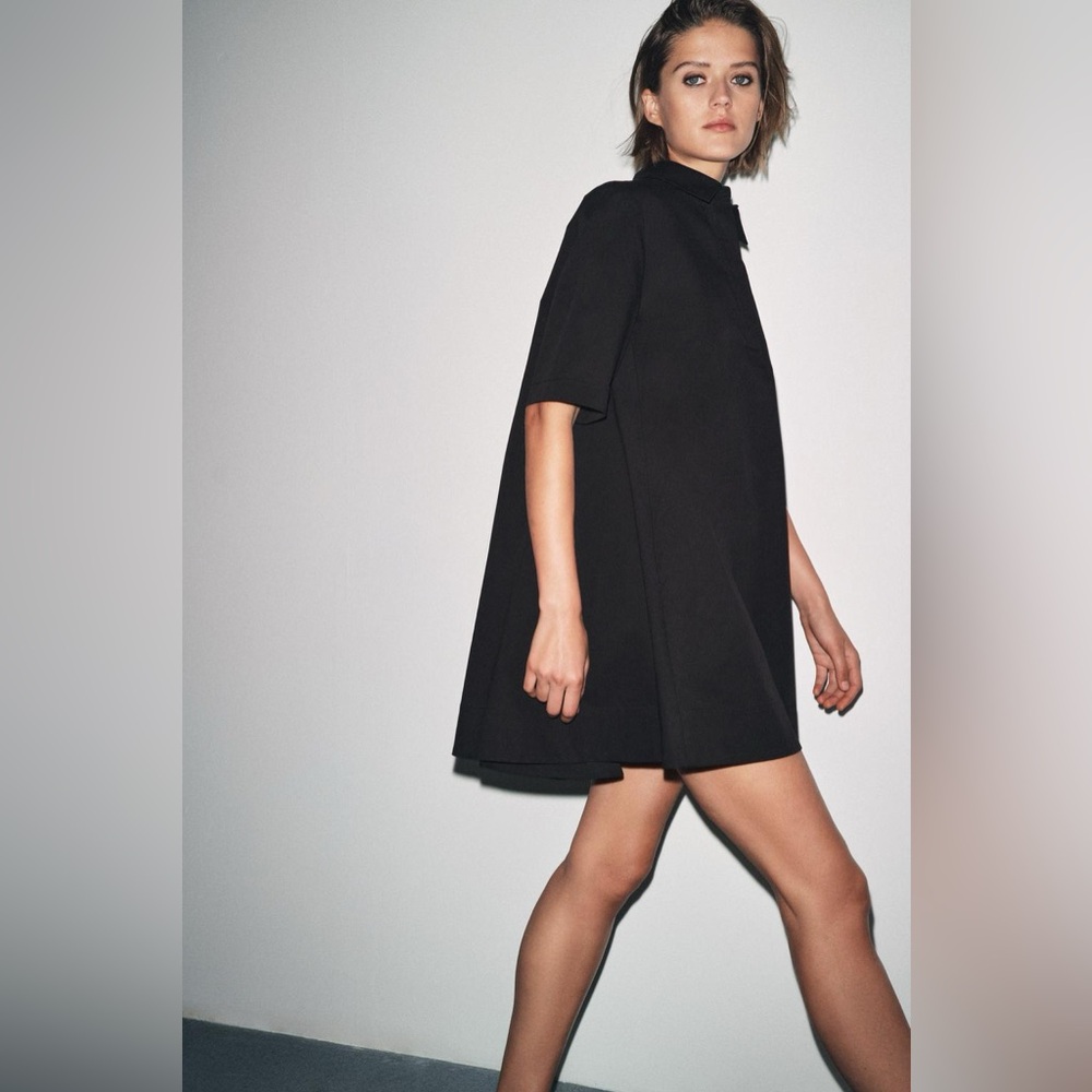 ZARA Short black poplin dress, ZW collection L L NWT